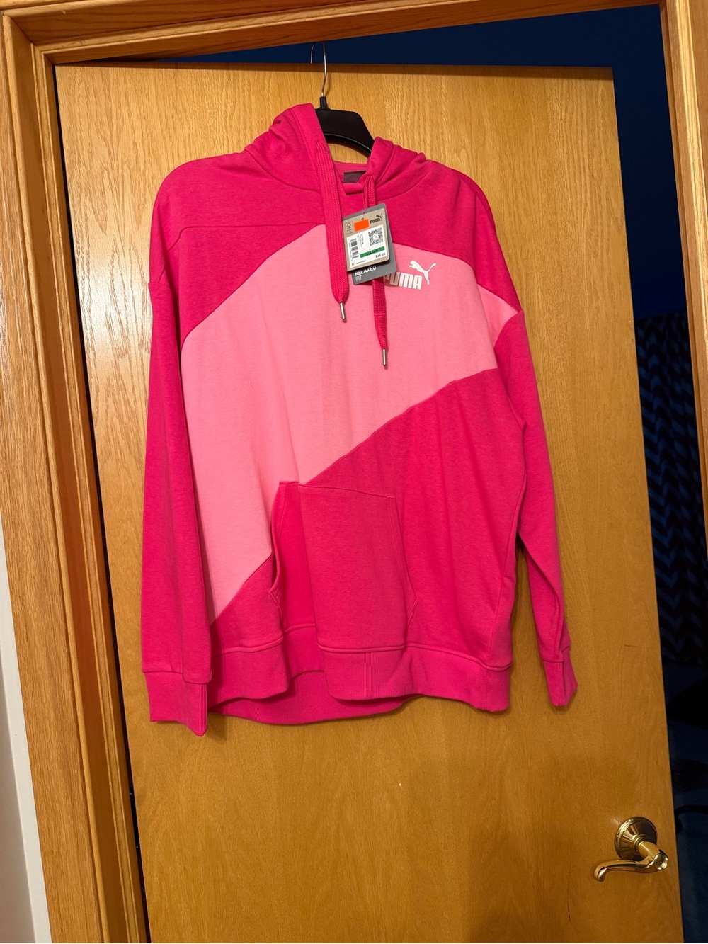 Puma Women's Hot Pink and Light Pink Colorblock Hoodie Sweatshirt